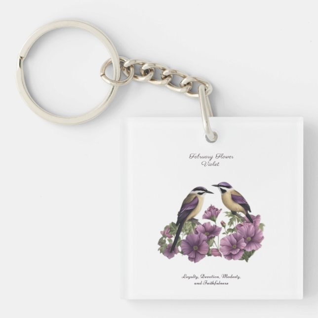 February Birth Month Flower Personalised Birthday Key Ring (Front)