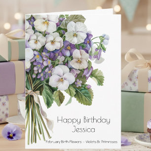 February Birth Month Flowers Happy Birthday Card