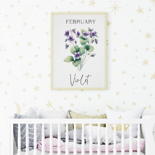 February Birth Month Violet Floral Poster
