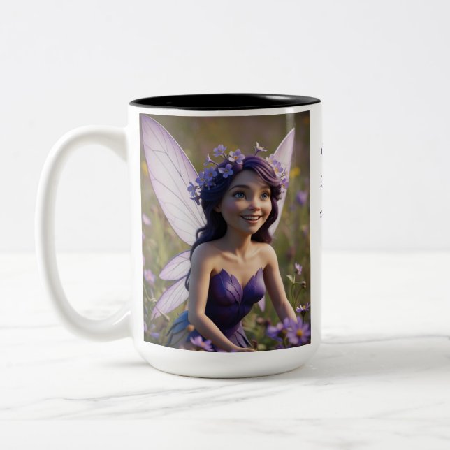 February Birth Month - Violet Flower Fairy - Two-Tone Coffee Mug (Left)