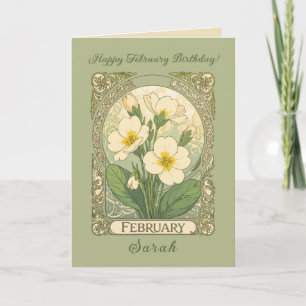 February Birthday Primrose Flowers Art Nouveau Sty Card