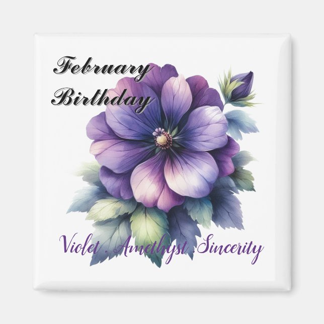February Birthstone Amethyst and Violets Magnet (Front)
