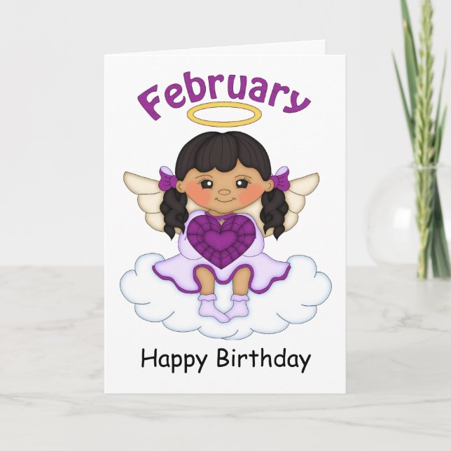 February Birthstone Angel Black Birthday Card (Front)
