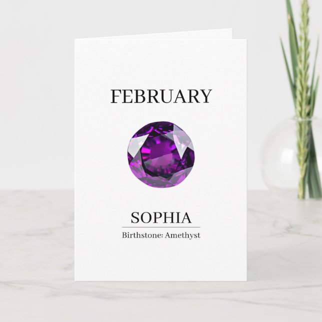 February Birthstone Birthday Name Amethyst Card (Front)