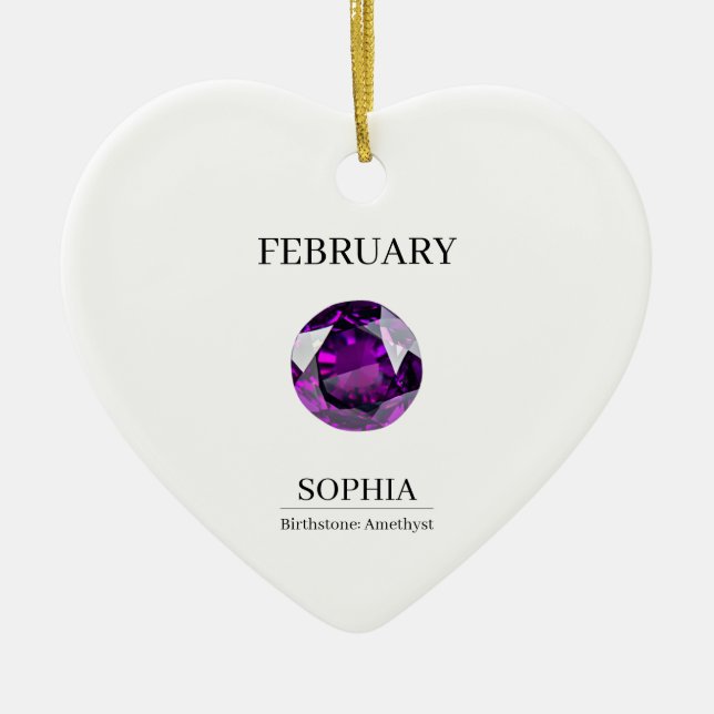 February Birthstone Birthday Name Amethyst Ceramic Tree Decoration (Front)