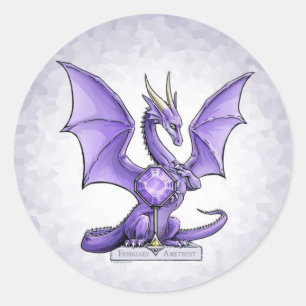 February Birthstone Dragon - Amethyst Classic Round Sticker