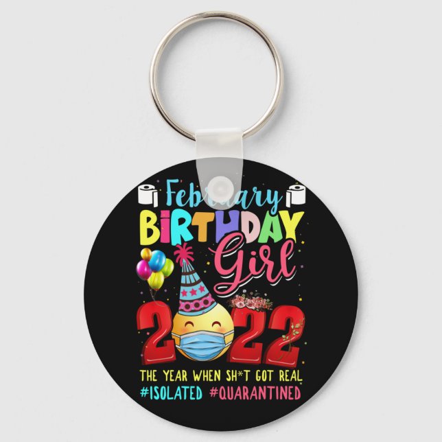 February Girl 2022 Social Distance Birthday Emoji Key Ring (Front)