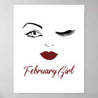 February Girl Eyes Cute Red Lips Wink Birthday