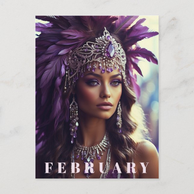 *~* FEBRUARY Headdress AP53  Boho AMETHYST Postcard (Front)