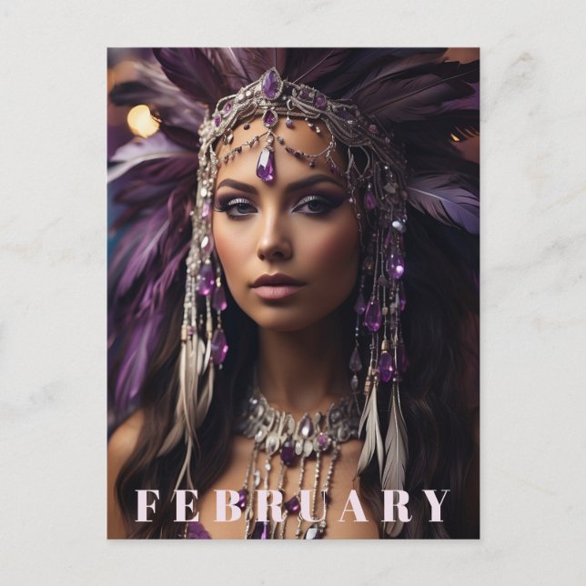 *~* FEBRUARY Headdress Boho AMETHYST AP53 Postcard (Front)