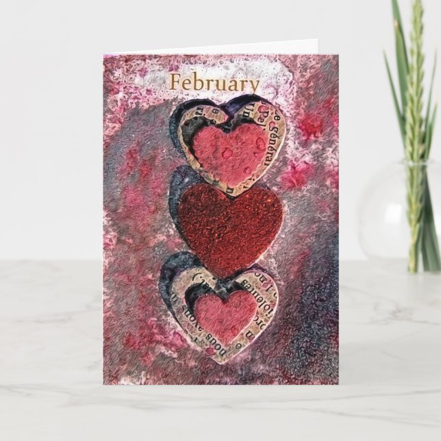 February Hearts Valentine Holiday Card (Front)