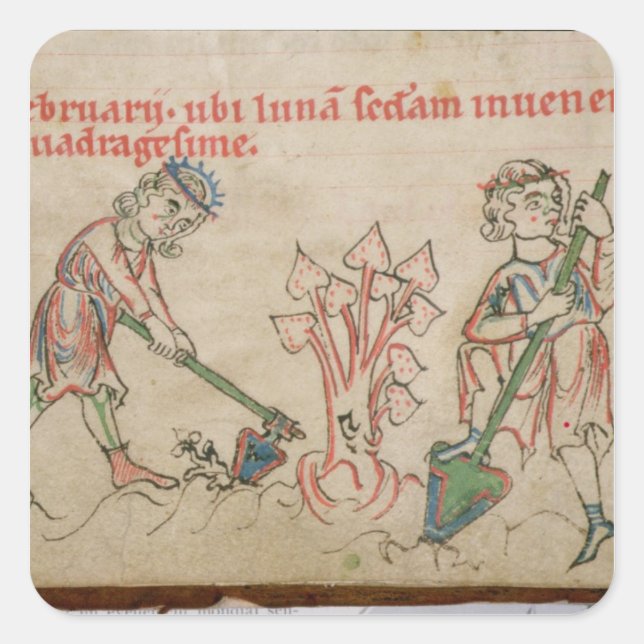 February: hoeing square sticker (Front)