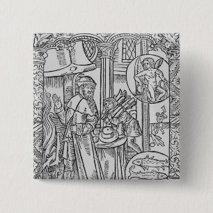 February, interior scene, Aquarius 15 Cm Square Badge