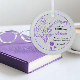 February Primrose   Amethyst Birthday Keepsake Glass Tree Decoration