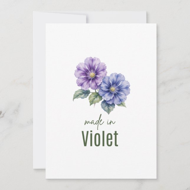 February Violet Birth Flowe card Watercolor (Front)