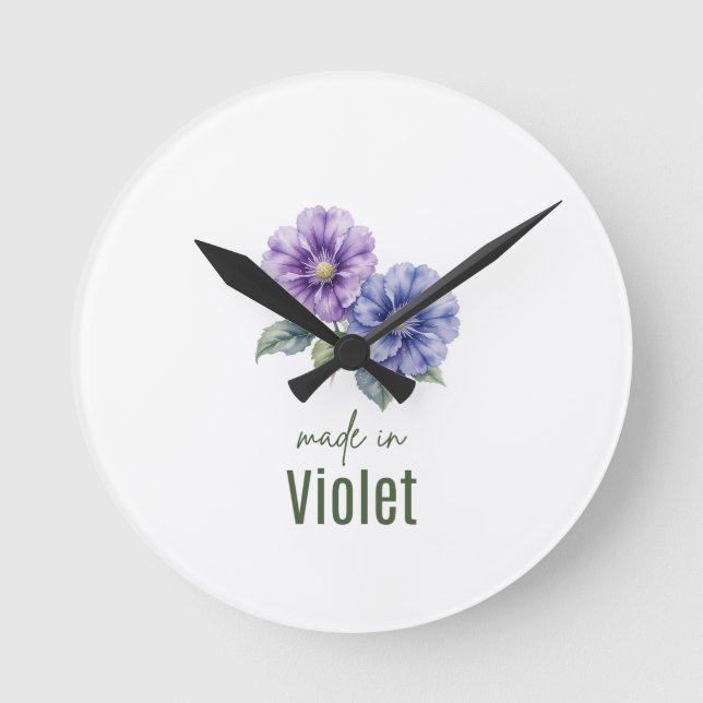 February Violet Birth Flowe Clock Watercolor (Front)