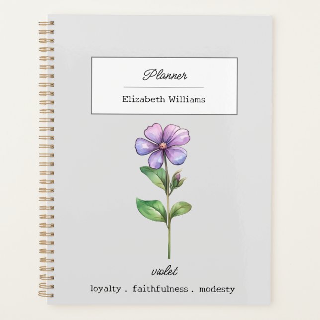 FEBRUARY VIOLET BIRTH FLOWER PERSONALIZED  PLANNER (Front)