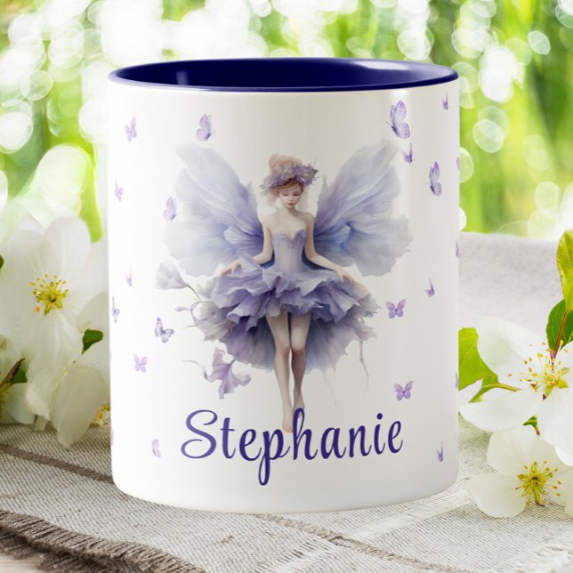 February Violet Birth Month Floral  Flower Fairy Two-Tone Coffee Mug (Creator Uploaded)
