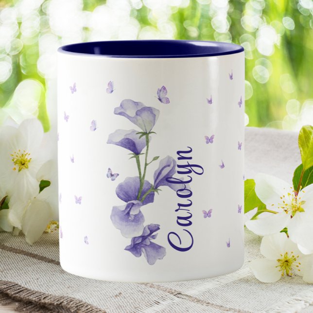 February Violet Birth Month Floral  Flower Two-Tone Coffee Mug (Creator Uploaded)