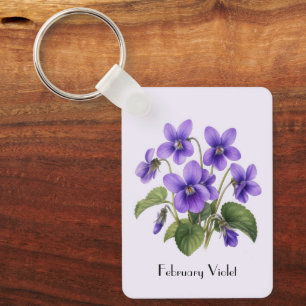 February Violet Flowers  Key Ring