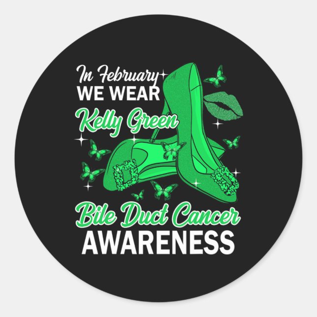 February We Wear Kelly Green Bile Duct Cancer Awar Classic Round Sticker (Front)