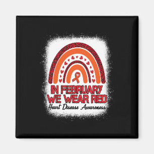February We Wear Red Leopard Rainbow Bleached Red Magnet