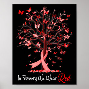 February We Wear Red Tree Ribbon Heart Disease Awa Poster