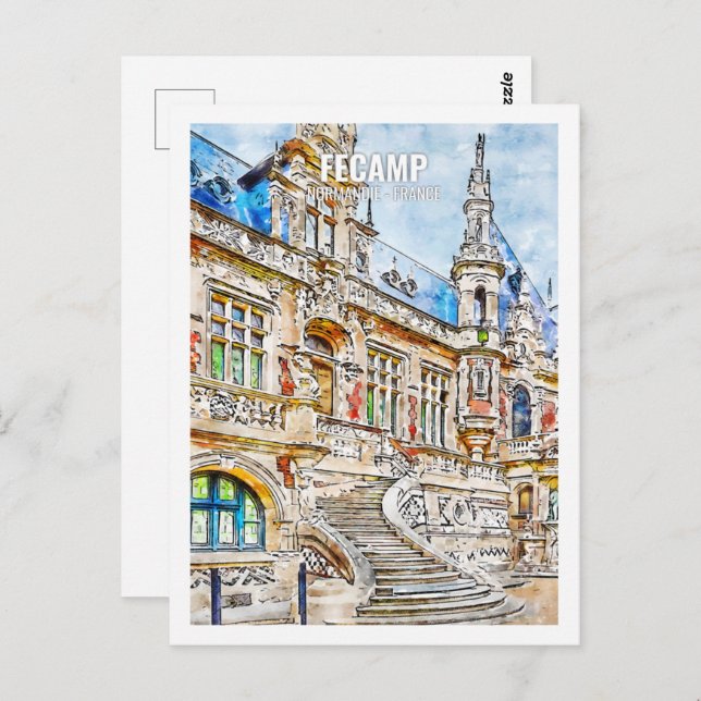Fecamp Normandie France Travel Watercolor Sketch Postcard (Front/Back)