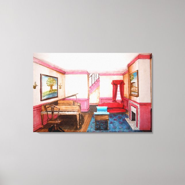 Federal Style Room Rendered Perspective With Piano Canvas Print (Front)