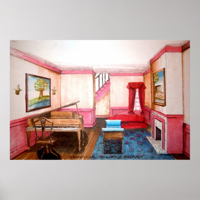 Federal Style Room Rendered Perspective With Piano Poster (Front)