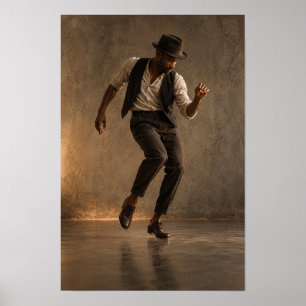 Fedora Dancer in Motion Vintage Style Wall Art