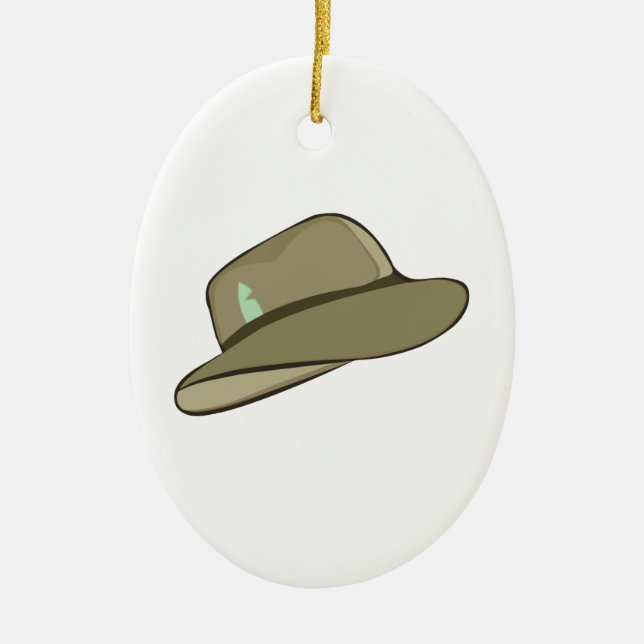 Fedora Hat Ceramic Tree Decoration (Front)