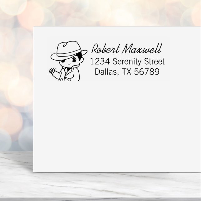 Fedora Hat Trench Coat Man Address Self-inking Stamp (Creator Uploaded)