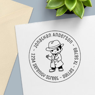 Fedora Hat Trench Coat Man Round Address Self-inki Self-inking Stamp