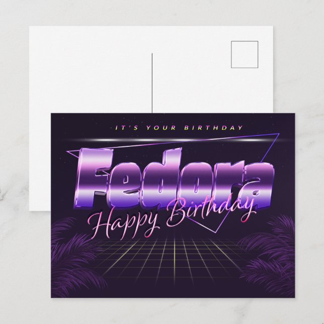 Fedora Name First name purple postcard birthday (Front/Back)