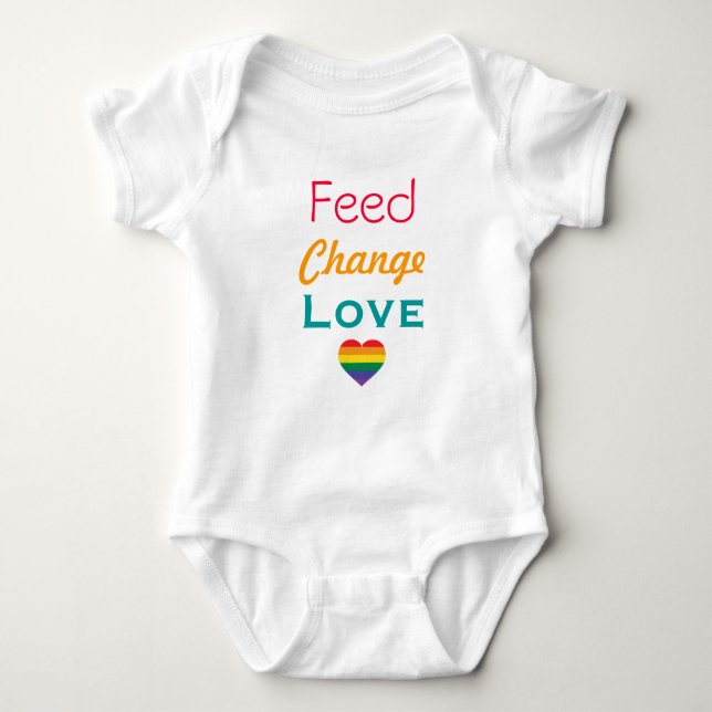 Feed Change Love Rainbow Heart Baby Bodysuit (Front)