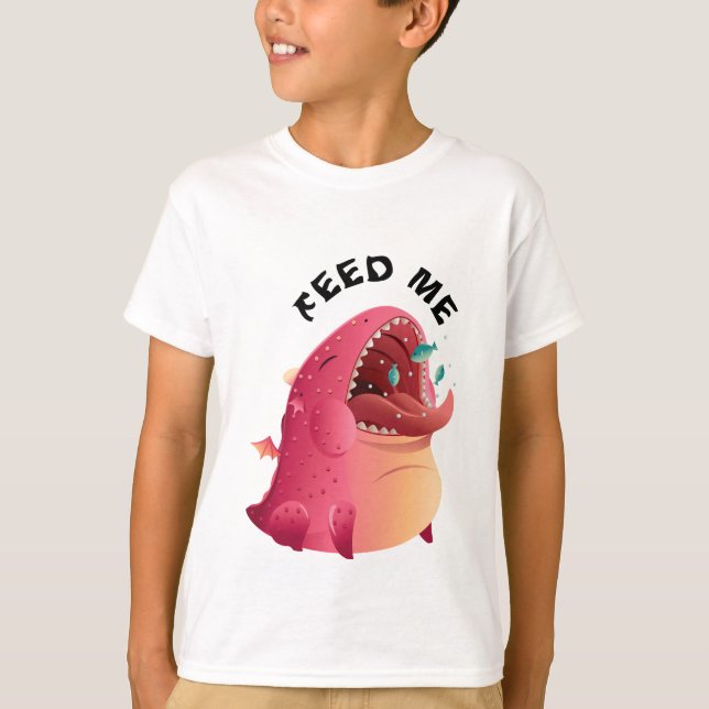 Feed Me Funny Baby Dragon T-Shirt (Front)