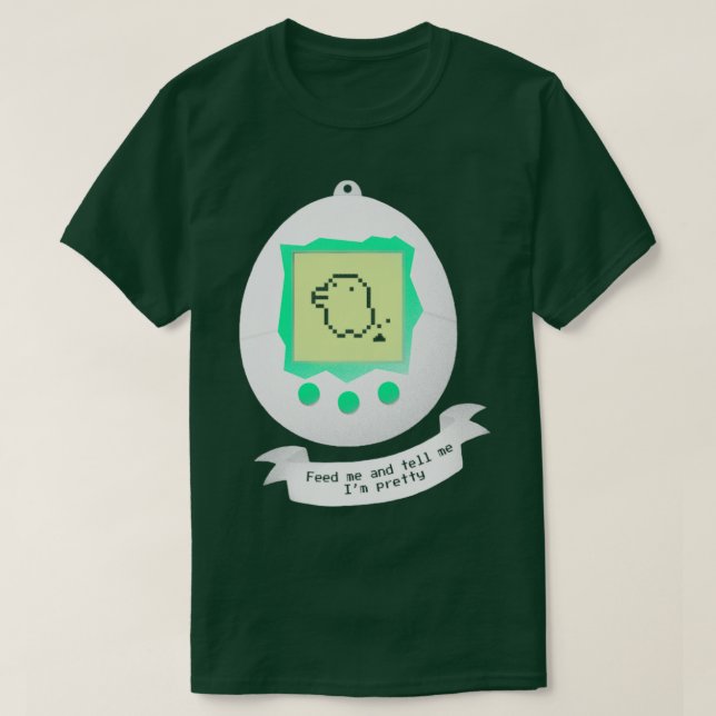Feed me Tamagotchi Virtual Pet Cute Creature T-Shirt (Design Front)