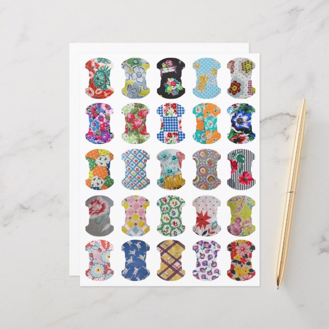 Feed Sack Whale Tail Journal Tabs Clipart Sheet (Front/Back In Situ)