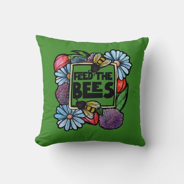Feed the Bees Garden Flower Pollinator Art         Cushion (Front)