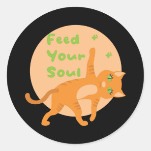 Feed your soul Kawaii orange funny cat doing yoga Classic Round Sticker