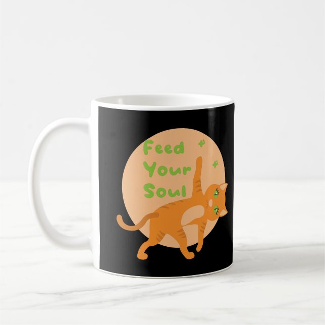 Feed your soul Kawaii orange funny cat doing yoga  Coffee Mug (Left)