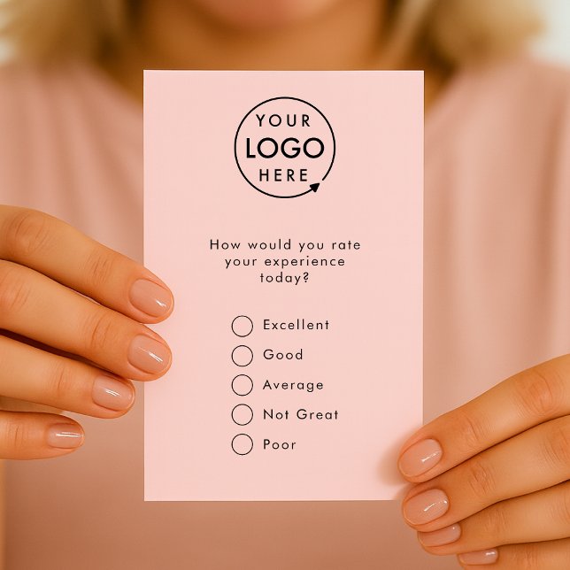 Feedback | Modern Minimalist Pink Logo Survey Card (Customer feedback template for small business customer retention & easy ratings.)