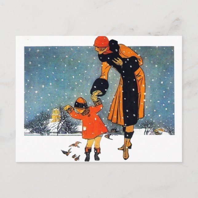 Feeding Birds in the Snow Postcard (Front)