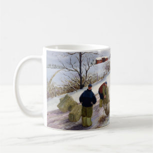 Feeding sheep in winter coffee mug