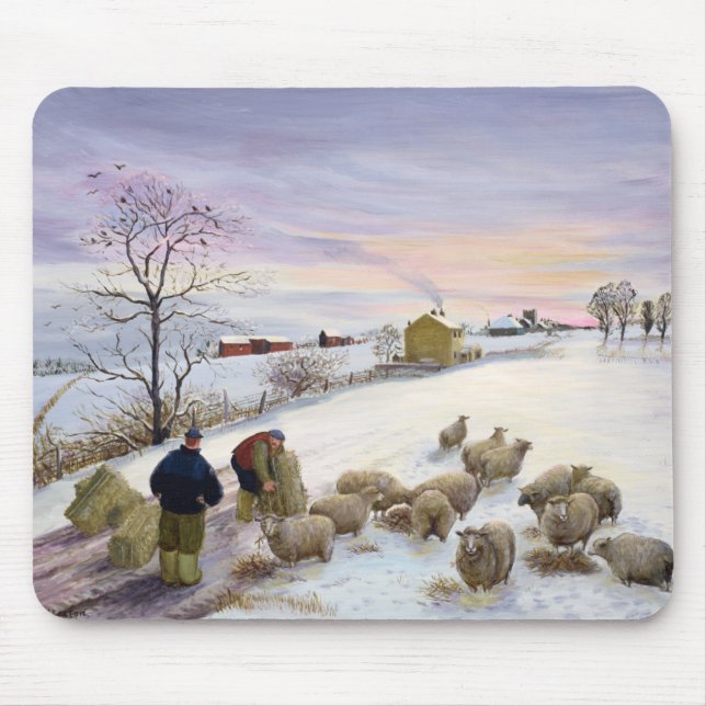 Feeding sheep in winter mouse pad (Front)