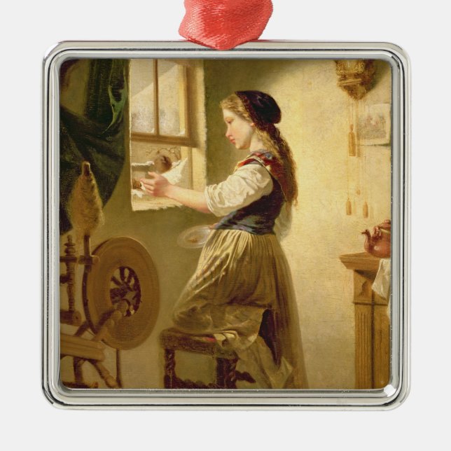 Feeding the Birds in Winter Metal Tree Decoration (Front)