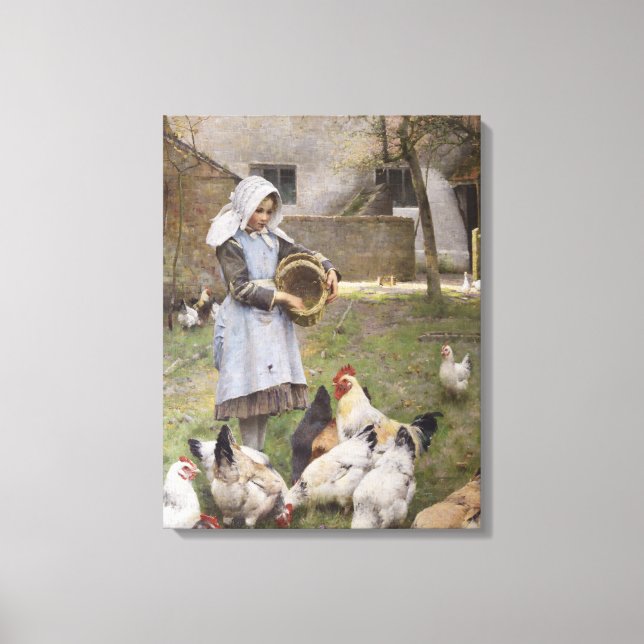 Feeding the Chickens (by Walter Frederick Osborne) Canvas Print (Front)