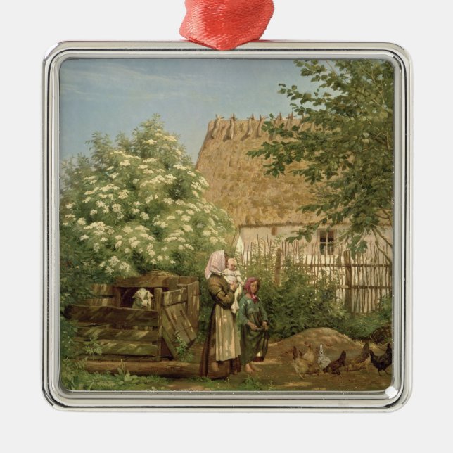 Feeding the Chickens Metal Tree Decoration (Front)