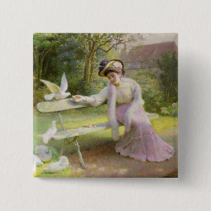 Feeding the Doves 15 Cm Square Badge